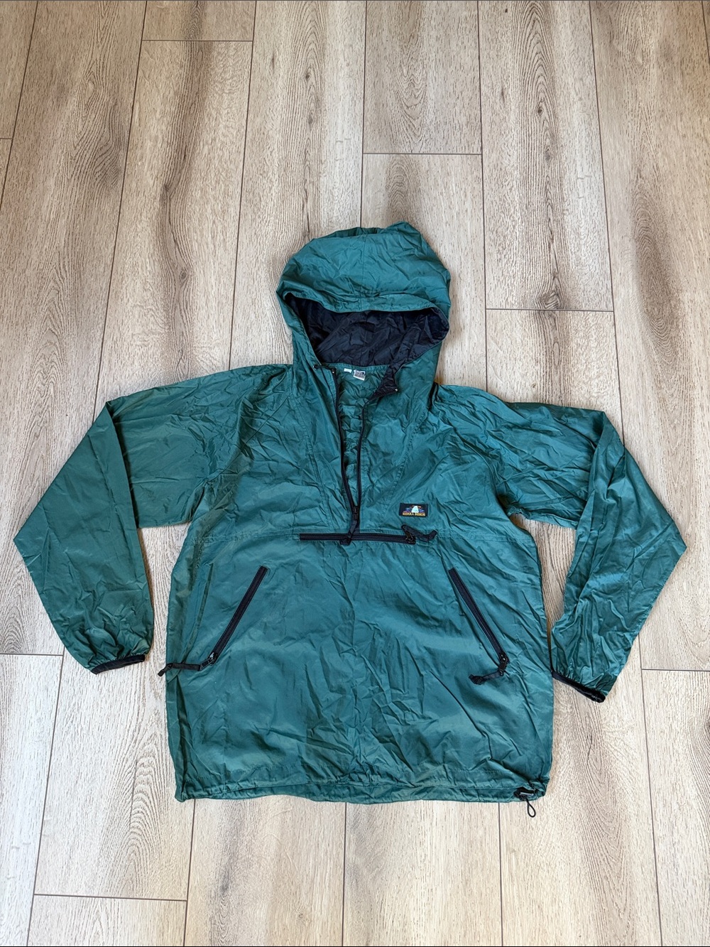 Hooded Dark Green Pullover Windbreaker Jacket